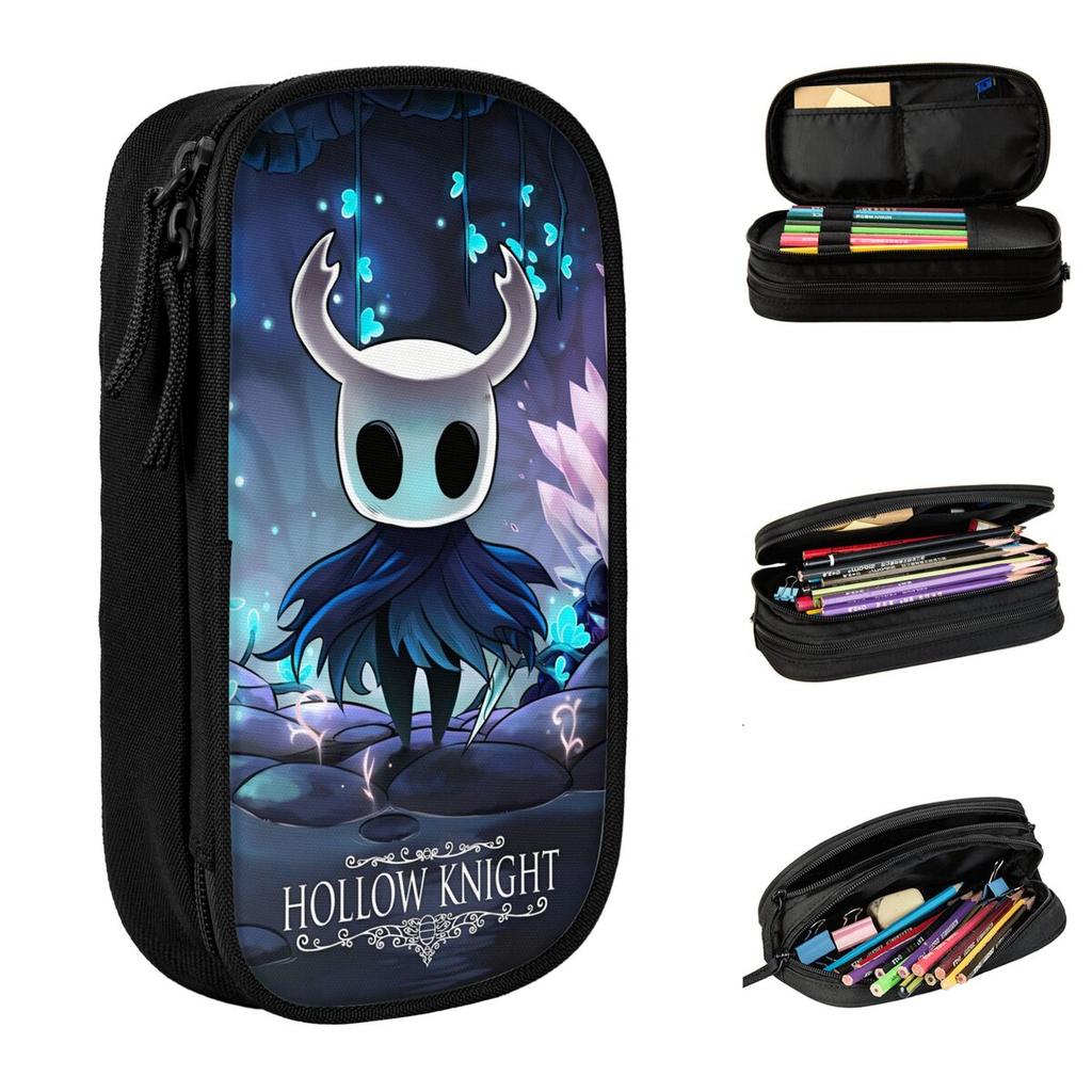 Large-capacity Pencil Pouch Hollow Knight Funny Games Merch Double Layer Pencil Bag Women Makeup Bag Amazing Gift