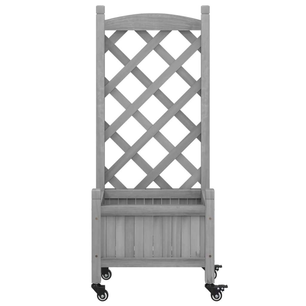 Planter with Trellis and Casters Grey Solid Wood (Spruce)