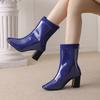 Waterproof Women's Ankle Boots New 2025 Winter Block Heels Fashion Rain Boot Patent Yellow Blue Red Pink Party Shoes Large Size