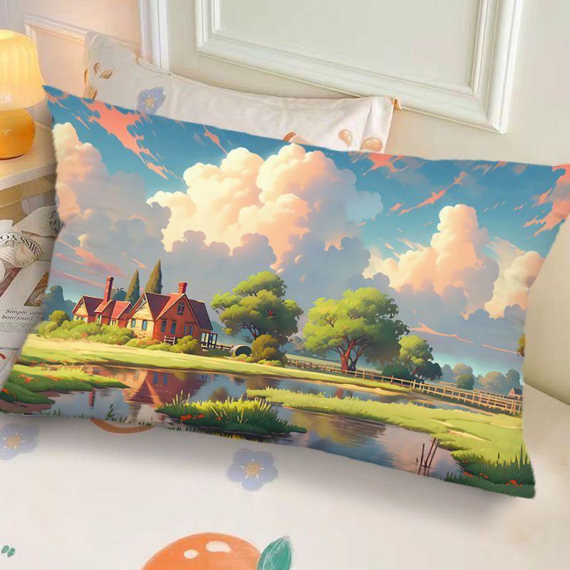 Ins-Style Ink Landscape Dormitory Pillow,Bedside Bedroom Pillow Gift,Nap Creative Living Room Sofa Cushion