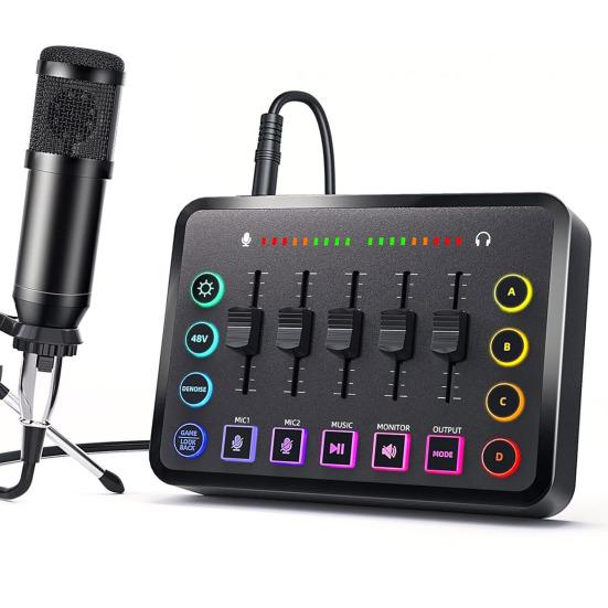 Gaming Audio Mixer Card Independent Channel External Sound Control Bluetooth-compatible Streaming RGB PC