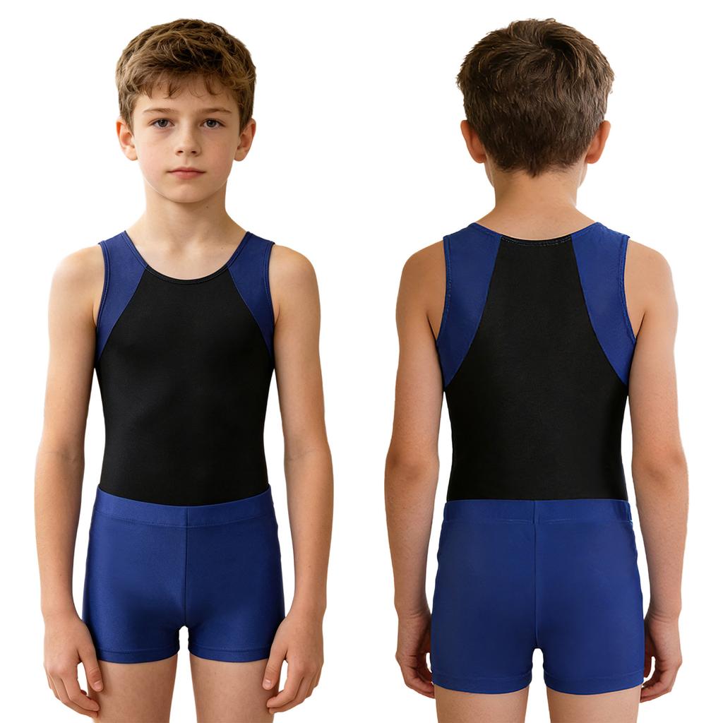 Dětská chlapecká kombinéza Unitard bez rukávů s šortkami Gymnastic Workout Biketard Trikot
