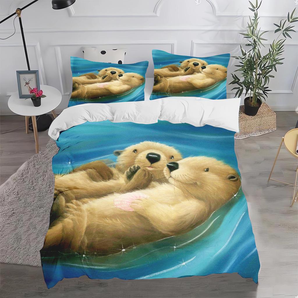 Comforter Otter Cartoon Cute Bedding Set For Kids Teens Girls Bedroom Decoration Easter Gift Friends