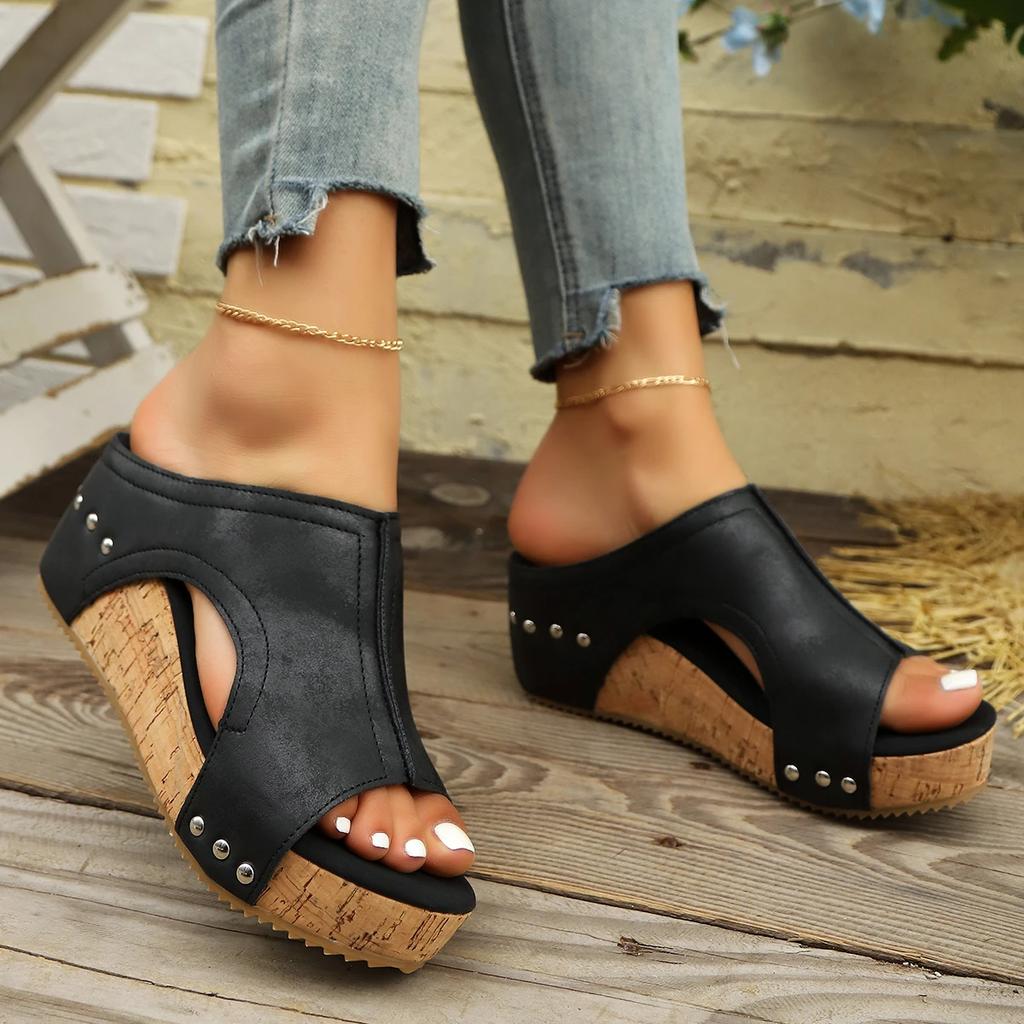 Mode Damen Keilabsatz Hausschuhe Retro Peeptoe Schuhe Neue Sommer Römische Sandalen Zehenfrei Plateau Hausschuhe Damen Lässig Zuhause Pantoletten Damen