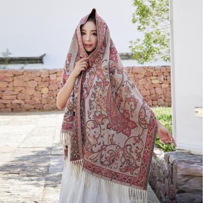 New Ethnic-style Faux Cashmere Scarf for Women, Vintage Winter Temperament, Double-sided Tassel Warm Neck Scarf, Shawl, Cape
