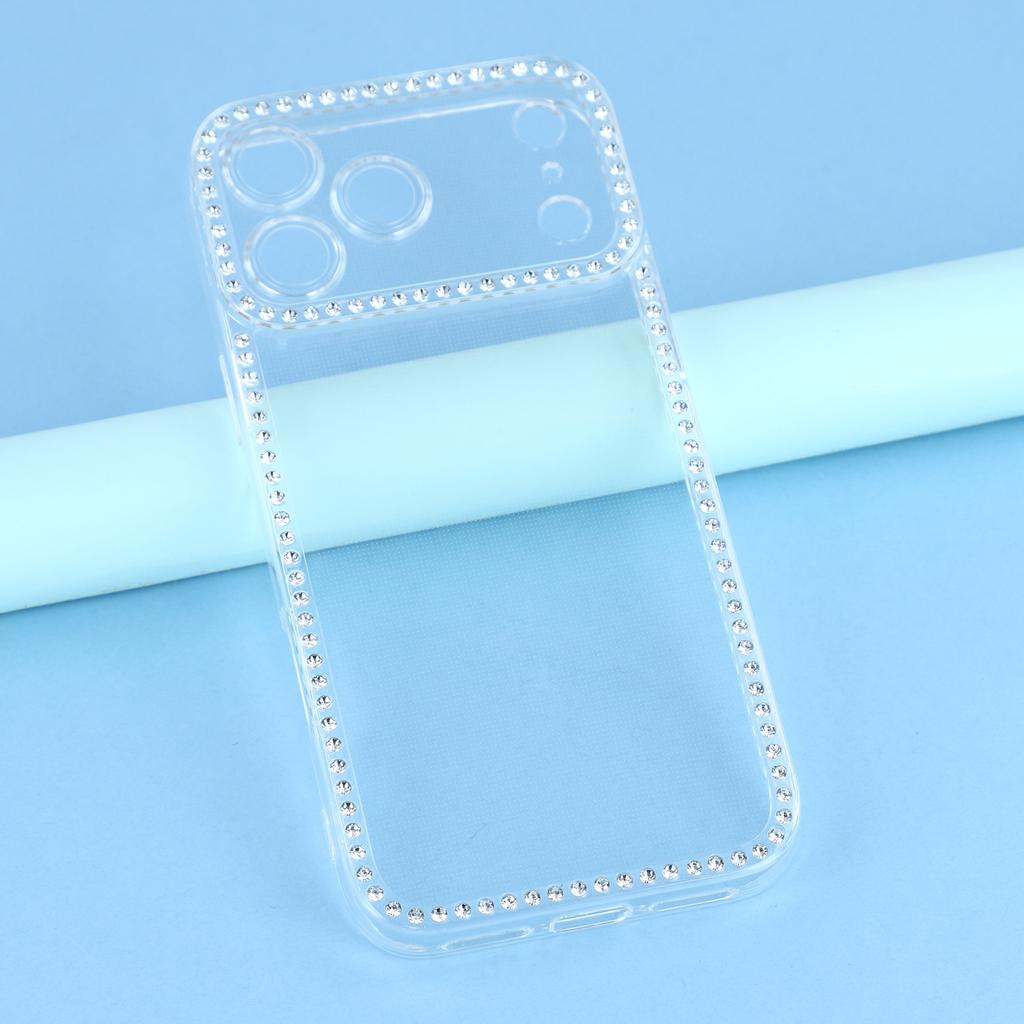 For iPhone 17 Pro TPU Case Rhinestone Decor Clear Phone Back Cover,Precise Cutout