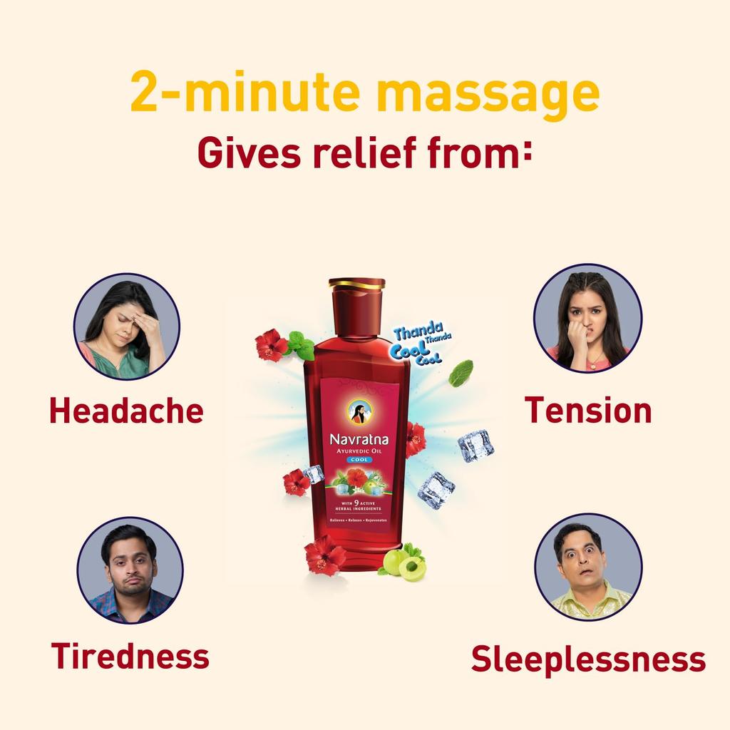 Navratna Cool Massage Oil For Daily Stress Relief And Body Relaxation Soothing Ayurvedic Scalp Care Blend 300 ml