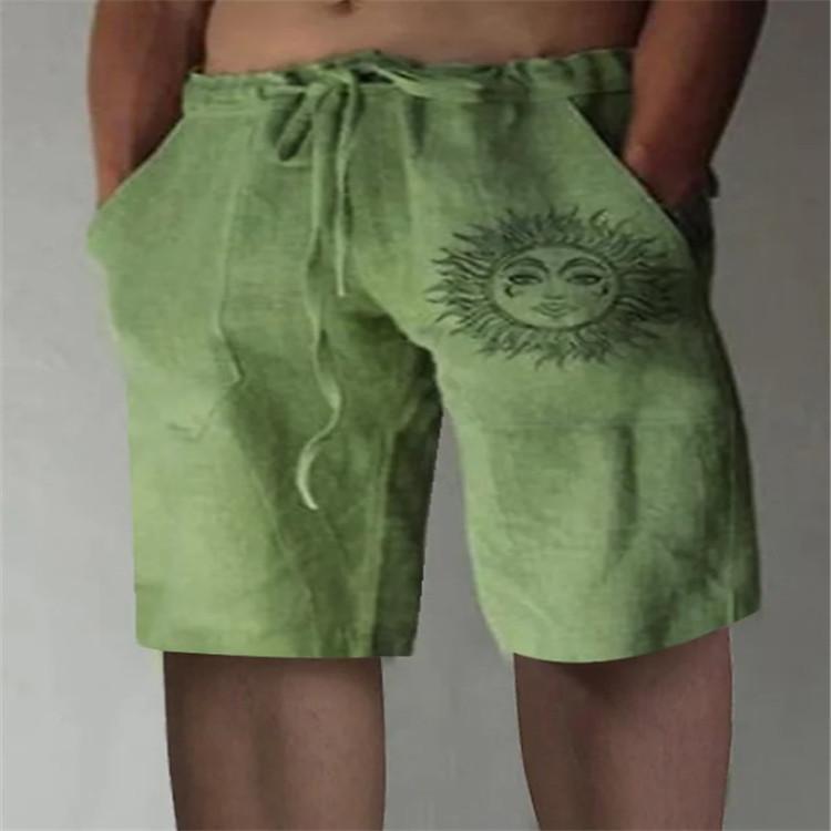 

Men s New Style Drawstring Print Front Patch Pocket Cotton-Linen Blend Relaxed Fit Casual Shorts 5XL лайм-зеленого кольору
