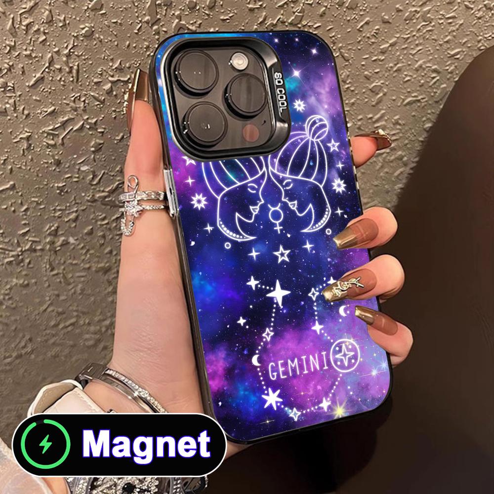 Zodiac Sign Gemini Phone Case for iPhone 17 16 15 14 13 12 11 Air Pro Max Plus Colorful Silver MagSafe Cover