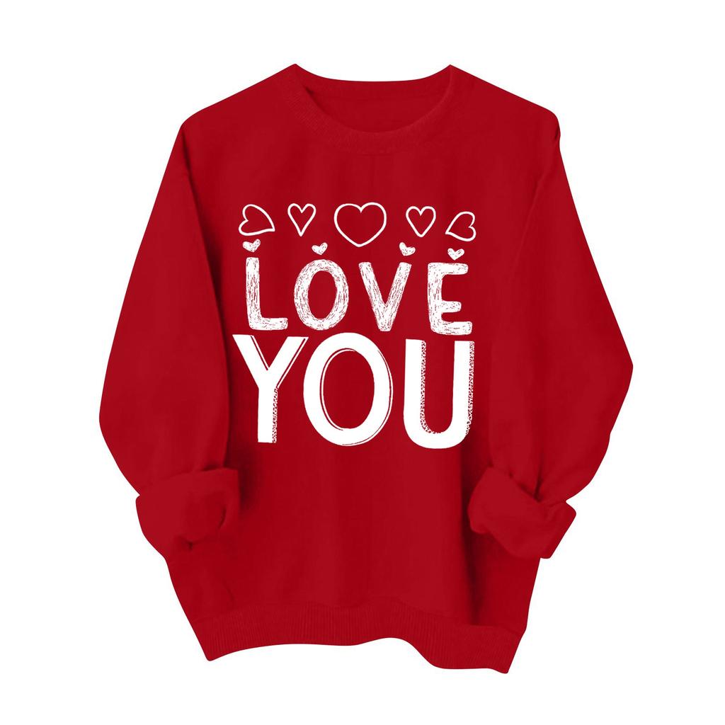 Women's Fashionable Casual Long-Sleeved Valentine's Day Heart Print Pullover Sweatshirt