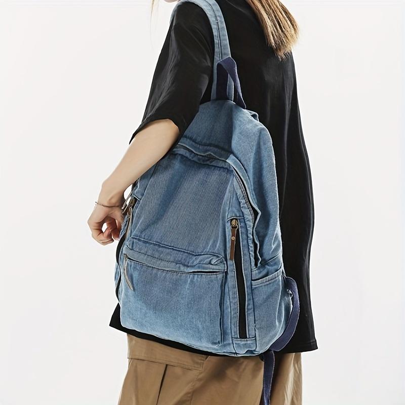 Fashionable Denim Canvas Backpack for Women Adjustable Straps Resistant Zip Closure Ideal for Students Relaxed Style Travel Backpack Commuting Style