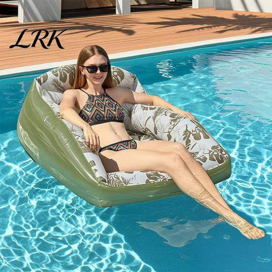 Inflatable Pool Float Lounge Chair for Adults, Water Sofa with Cup Holder Holder, Folding Blow-Up Floating Seat, Summer Beach Swimming Accessories