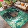 Anime Swordsman Area Rug, Green Water Wave Theme  Floor Mat, Decorative Carpet for Gaming Room Bedroom, Washable Home Decor Gift