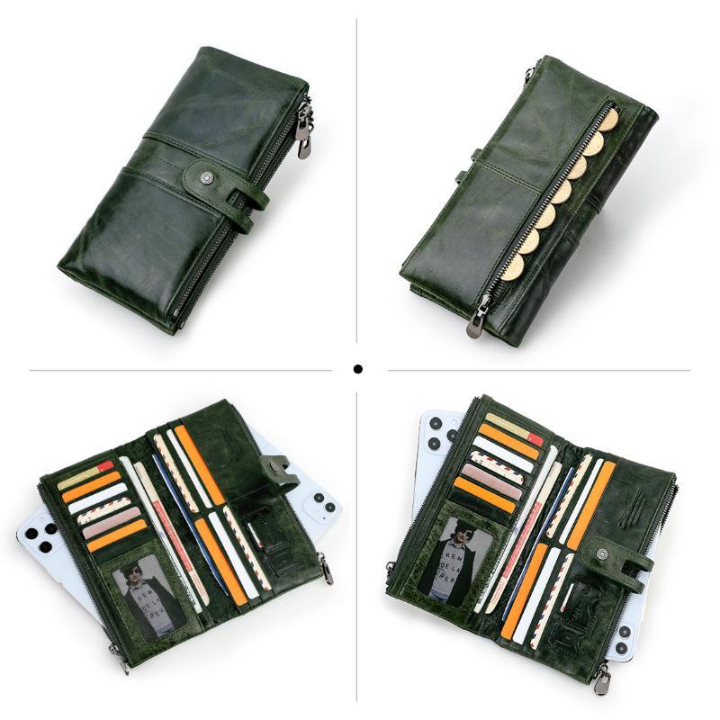 Portofele lungi de lux din piele naturală pentru femeie vintage din piele naturală pentru femeie cu fermoar cu fermoar portmoneu Suport carduri pochette geantă de bani pentru cadou de ziua femeii