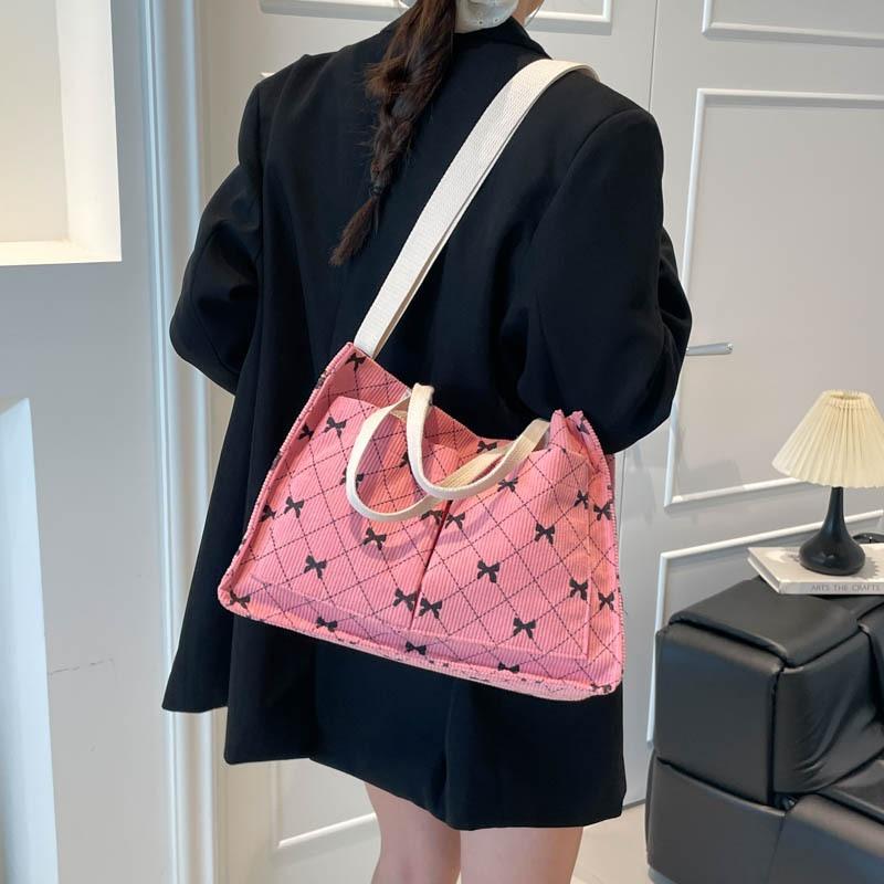 Bow Printed Tote Bag Women's New Autumn Casual Bag Storage Bag Fashionable Large-capacity Handbag