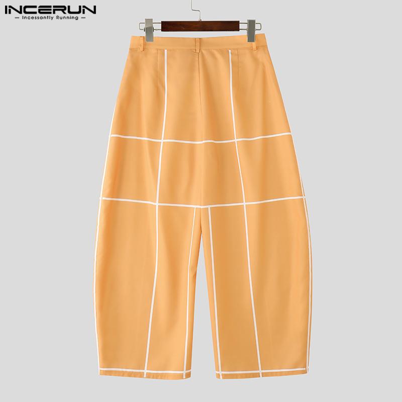 INCERUN Ανδρικό Υπερμεγέθης Παντελόνι με Φερμουάρ στη Μέση, Πλαϊνές Τσέπες, Καρό, Καθημερινό, Φαρδύ, Μακρύ Παντελόνι