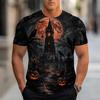 Halloween Horror Black Castle Print Short Sleeve T Shirts For Men Trend Streetwear Personality Holiday Essentials Pumpkin Tshirt
