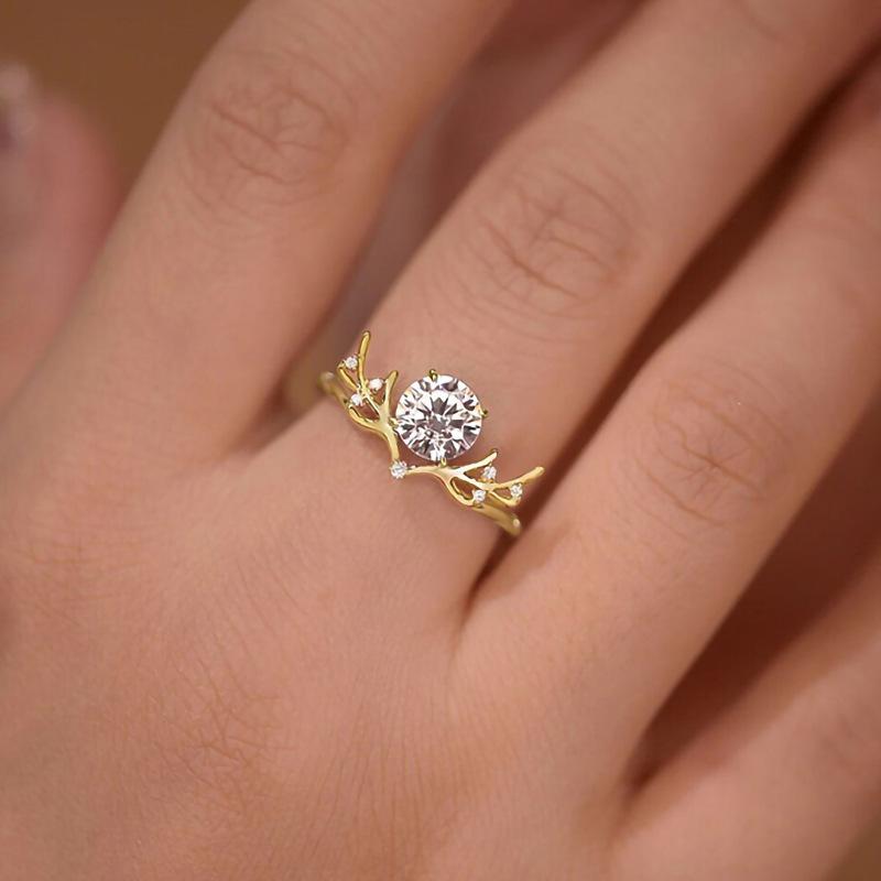 1 Piece Fashionable and Exquisite Antler Synthetic Zircon Ring Christmas New Ring Light Luxury Fashion Earrings