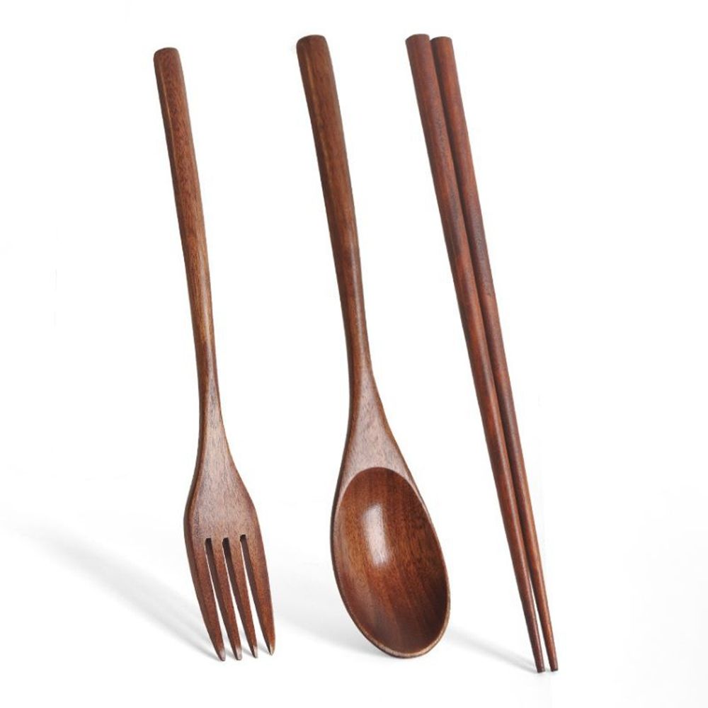 Home Natural Dinner Kit Wooden Kitchen Fork Chopsticks Spoon Set Cutlery Tableware Utensils Sets