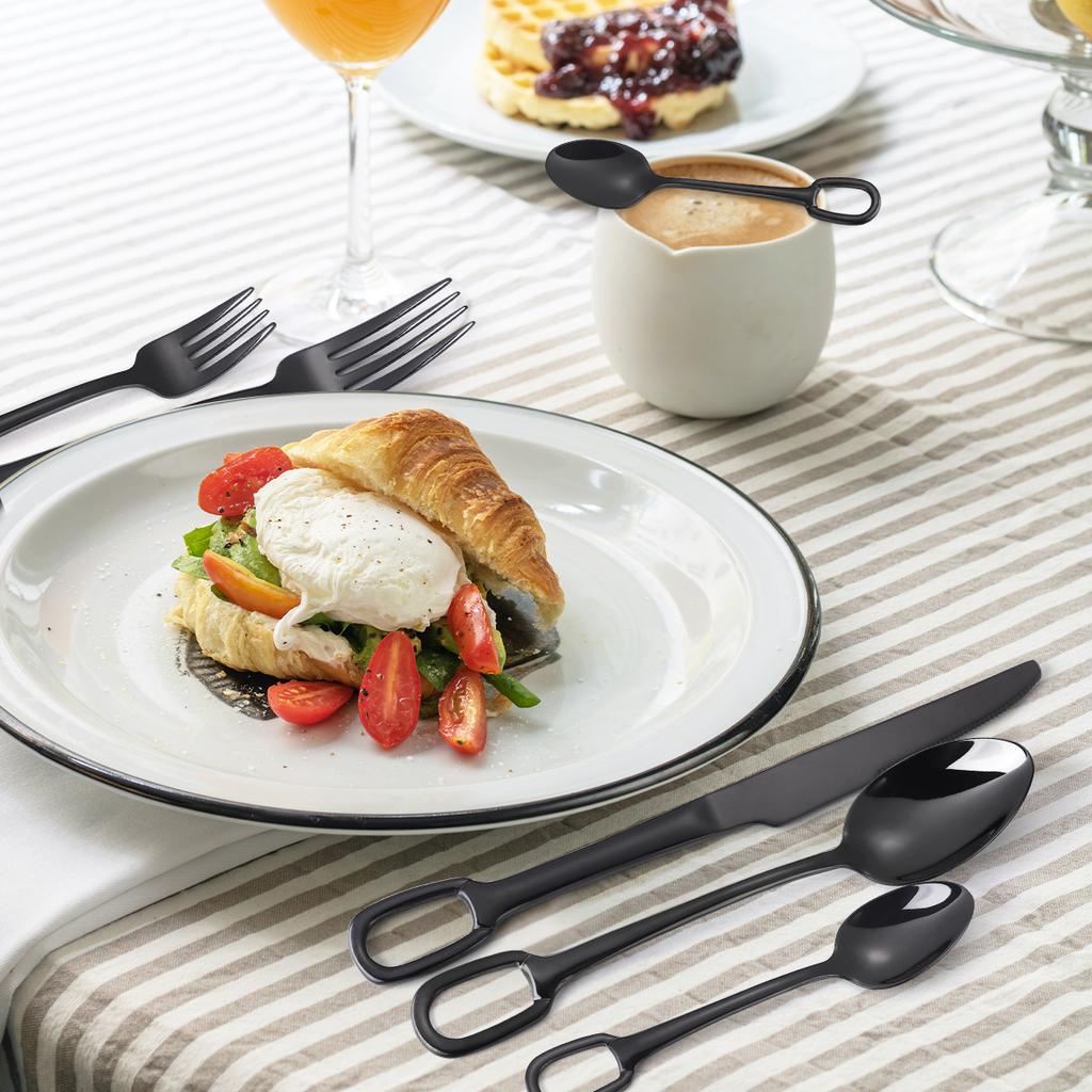 Cutlery 304 Stainless Steel Spoon Circular Ring Hotel Steak Knife Fork Spoon Titanium Plated European Style Hanging Hole Fork Tea Spoon