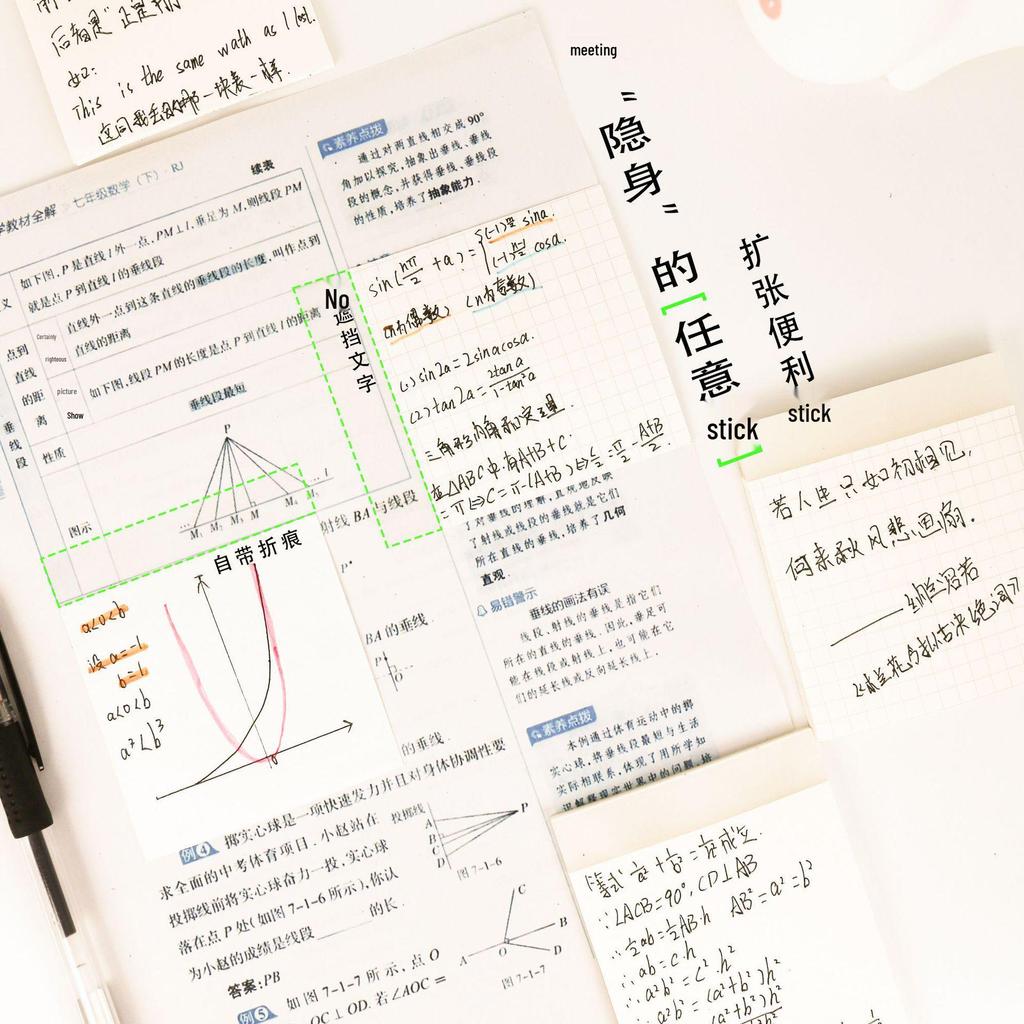 Shushengji Transparent Tearable Adhesive Notes - Non-Blocking Memo Stickers for Students