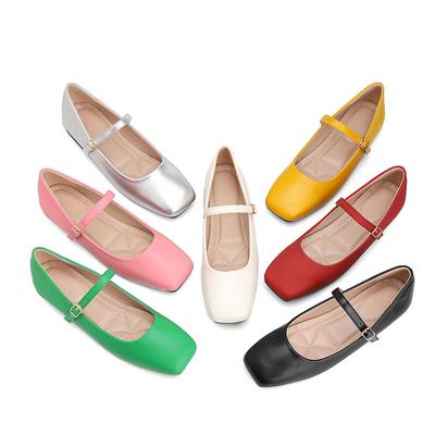 Women's Casual Mary Jane Shoes Ballet Flat Shoes Square Toe Flats With Ankle Strap Lightweight Walking Shoes Comfortable Slip-On Dress Shoes for Women