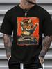1 Stück Retro-Katzen-DJ-Grafik-T-Shirt für Herren - mit DJ-Katze und Schallplatten-Design, Atmungsaktiv Ganzjahres-