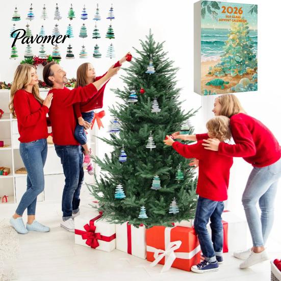 Decorazione Appesa per Albero di Natale 2026 Calendario dell'Avvento Stile Vetro Marino Blind Box, 24 Pezzi Decorazioni Acriliche per Ornamenti, Regalo per le Feste Costiere