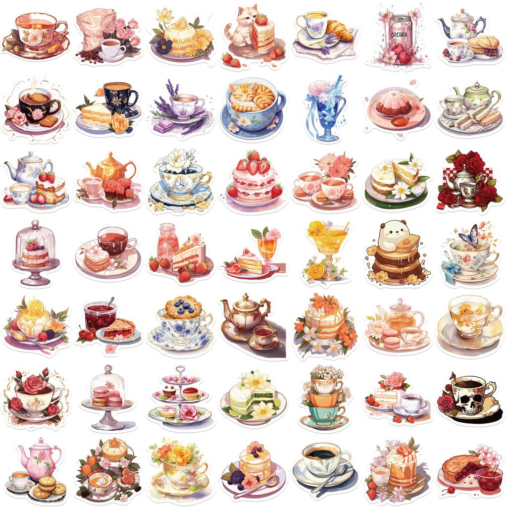 50 Cartoon Ins Style Afternoon Tea Doodle Stickers Decorate Guitar Notebook Suitcase DIY Waterproof Stickers
