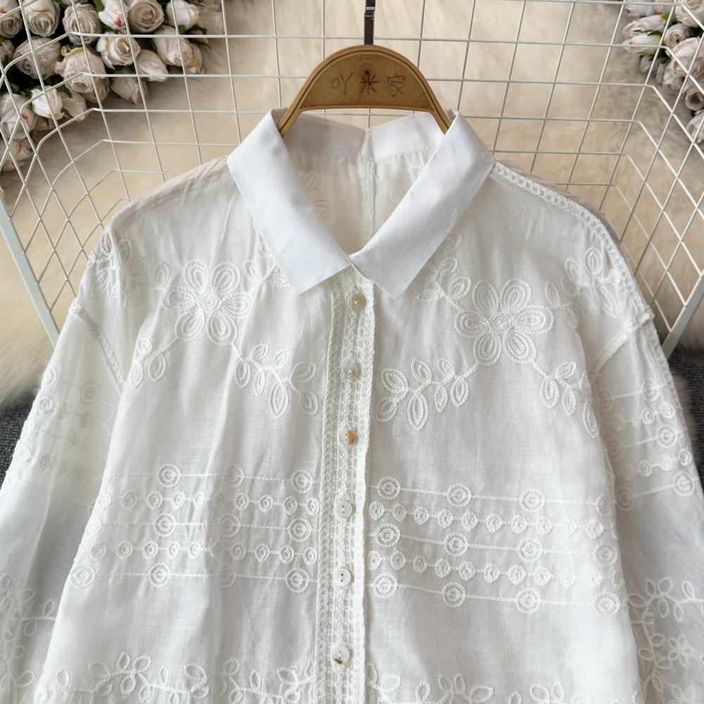 Dimanaf Bluză de primăvară de vară 2025, cămașă pentru femei, cu mânecă lungă, Topuri de modă de bază, Tricouri din dantelă, lejer, alb