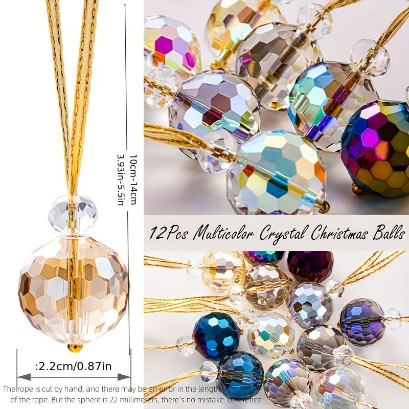 12 Pieces of Multi-faceted Crystal Christmas Ornaments - Elegant Glass Beads, Used for Tree Decoration, Wedding and Holiday Deco
