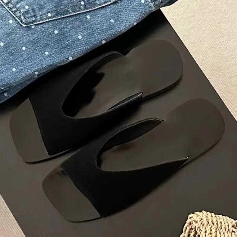 Fashion High Quality Faux Suede Square Toe Designer Brand Sandals Women Summer Sexy Open Toe Flat Sandal Comfortable Vacation Beach Shoe