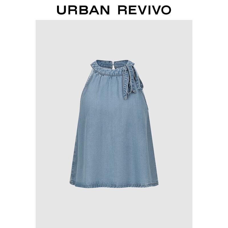 UR 2025 Autumn Women s Distressed Washed Denim Tie-up Shirt XL