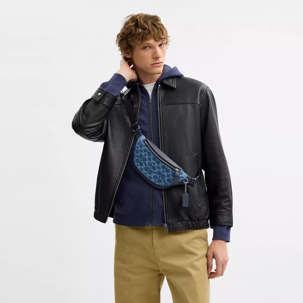 Coach Warren MIni Belt Bag In Signature Denim Silver Denim