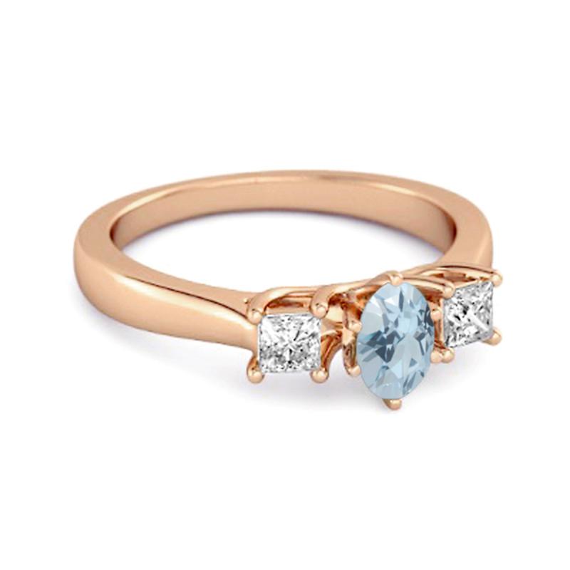 Blue Topaz Elegant Three Stone Ring -925 Sterling Silver Rose Gold Vermeil