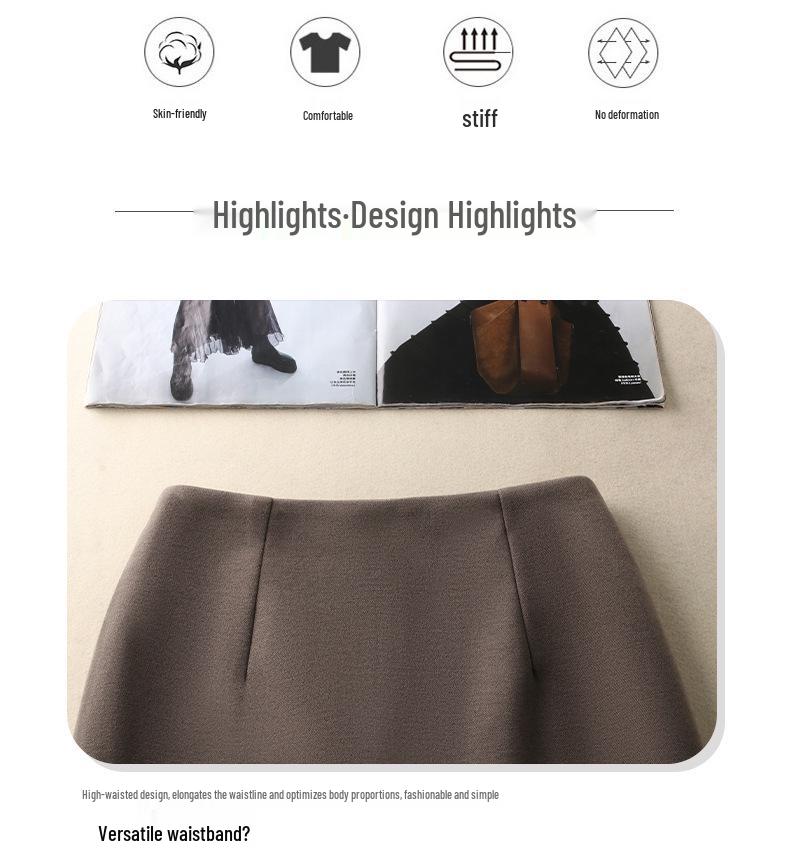 2025 New Women's High Waist Wool A-line Pencil Skirt – Versatile, Slimming, Short Autumn/Winter Skirt