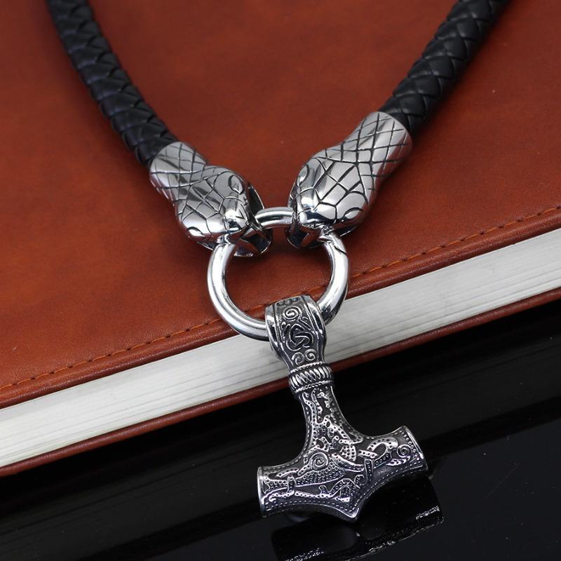 Snake Head Thor Pendant Hammer Viking Rune Sign Necklace Men s Jewelry Gift серебряный