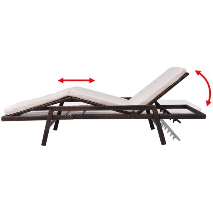 VidaXL Chaise longue avec coussin Résine tressée Marron