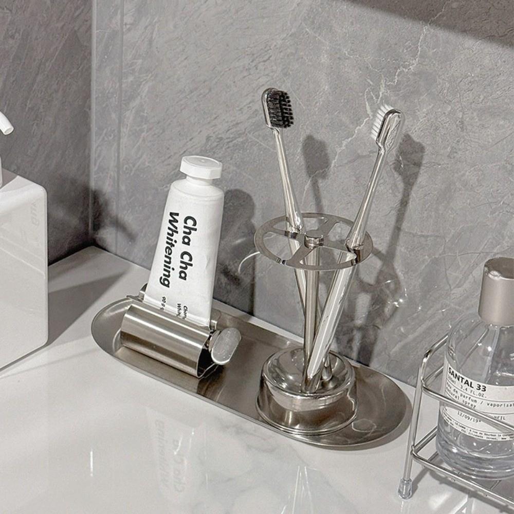 3pcs/Set Stainless Steel Toothpaste Rack Rustproof Bathroom Storage Shelf Bathroom Counter