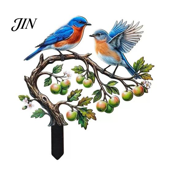 Vibrant Bird Ornament for Lawn Ground Stake, And Fruit Tree Shape, Waterproof Coating Thickened Realistic Painted Yard Decor Iron Outdoor Flower