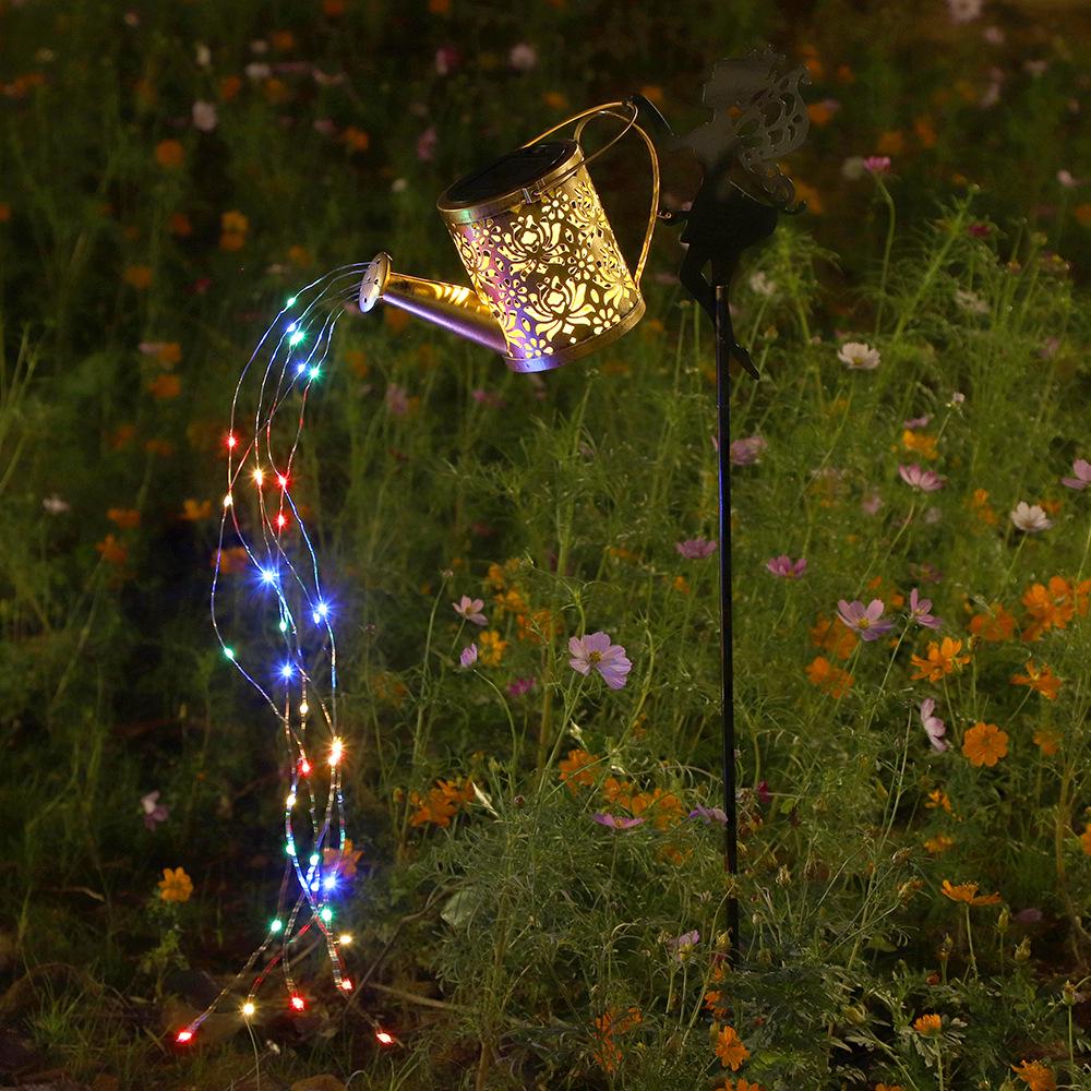 Solar Kettle Light: Outdoor Garden Decoration with Wrought Iron Water Sprinkler