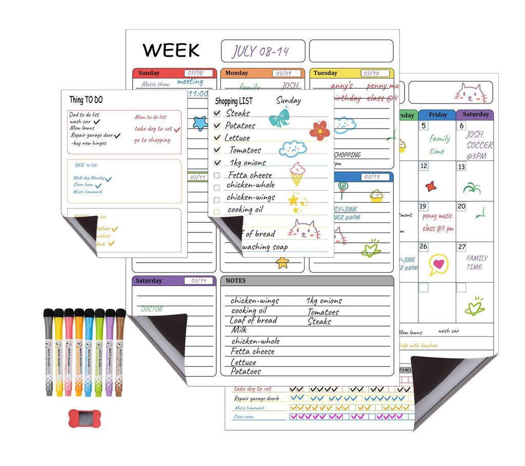 Magnetic Whiteboard Set: Erasable A3 Monthly & Weekly Planner Calendar Sticker