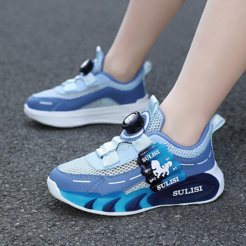 

Rotating button shoes mesh breathable fashion children s sports shoes 2025 new boys running shoes factory straight hair 28