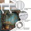 Serene Garden Shower Curtain - Pond, Rhododendrons, Roses, Stone Pathway,White Bench,Evergreens,Vibrant Natural Beauty,12 Hook