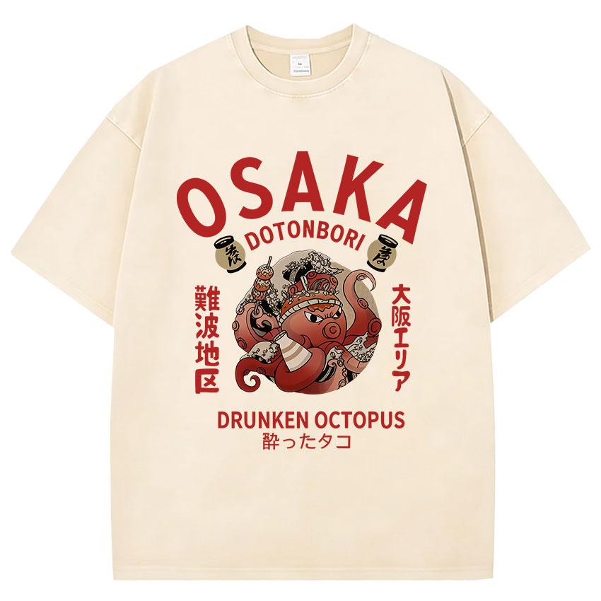 

Funny Osaka Dotonbori Drunken Octopus Japanese Retro Washed Tshirt Unisex Women Humor Clothing Fashion Cotton Short Sleeve T Shirt S