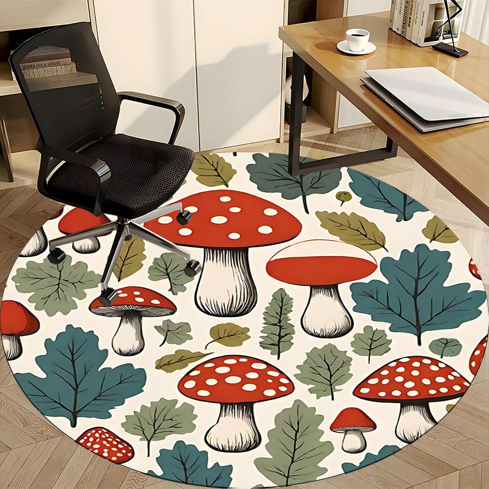 1pc Mushroom Forest Office Round Area Rug, Indoor Mat Suitable For Office, Under Office Chairs Bedroom Living Room Home Decor, Room Deco213