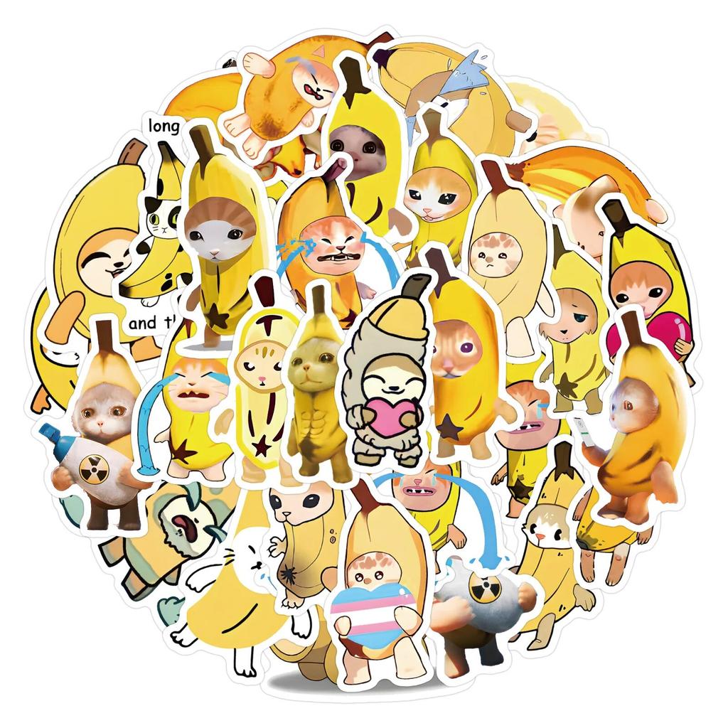 10/50pcs Cute Banana Cat Stickers Funny Crying Banana Cat Waterproof Stickers for DIY Luggage Laptop Skateboard Motorcycle Bicycle Sticker