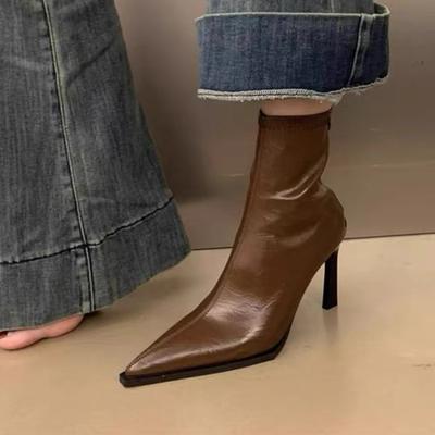 Damskor 2025 Högkvalitativa Damstövlar med Dragkedja Bak Mode Kontor och Karriär Sexig Spetsig Tå Bästsäljare Ankelstövlar