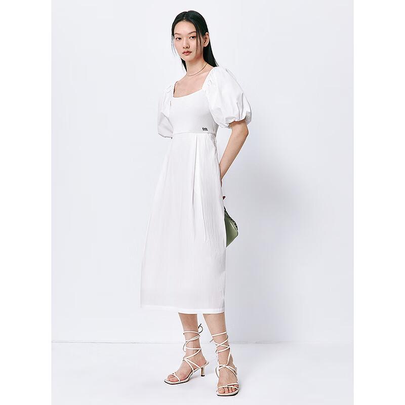 Peacebird Damen Midi-Kleid mit quadratischem Ausschnitt und Puffärmeln