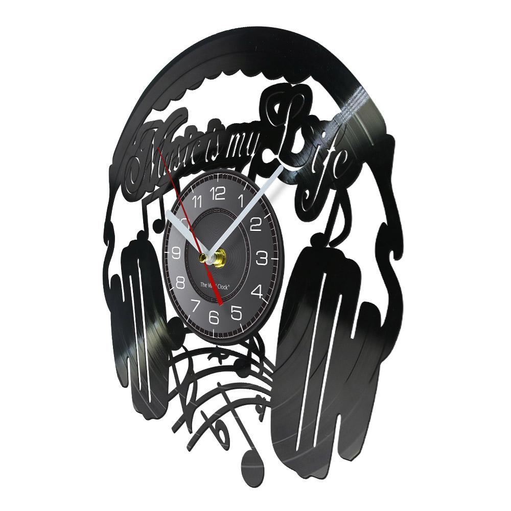 Music Is My Life Music Inspirational Quote Home Decor Music Headphone Wall Clock Rock n Roll Vintage Vinyl Record Wall Clock
